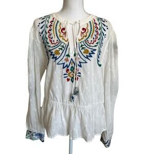 Forever That Girl for Anthropologie Peasant Blouse Shirt Size XL White Cotton
